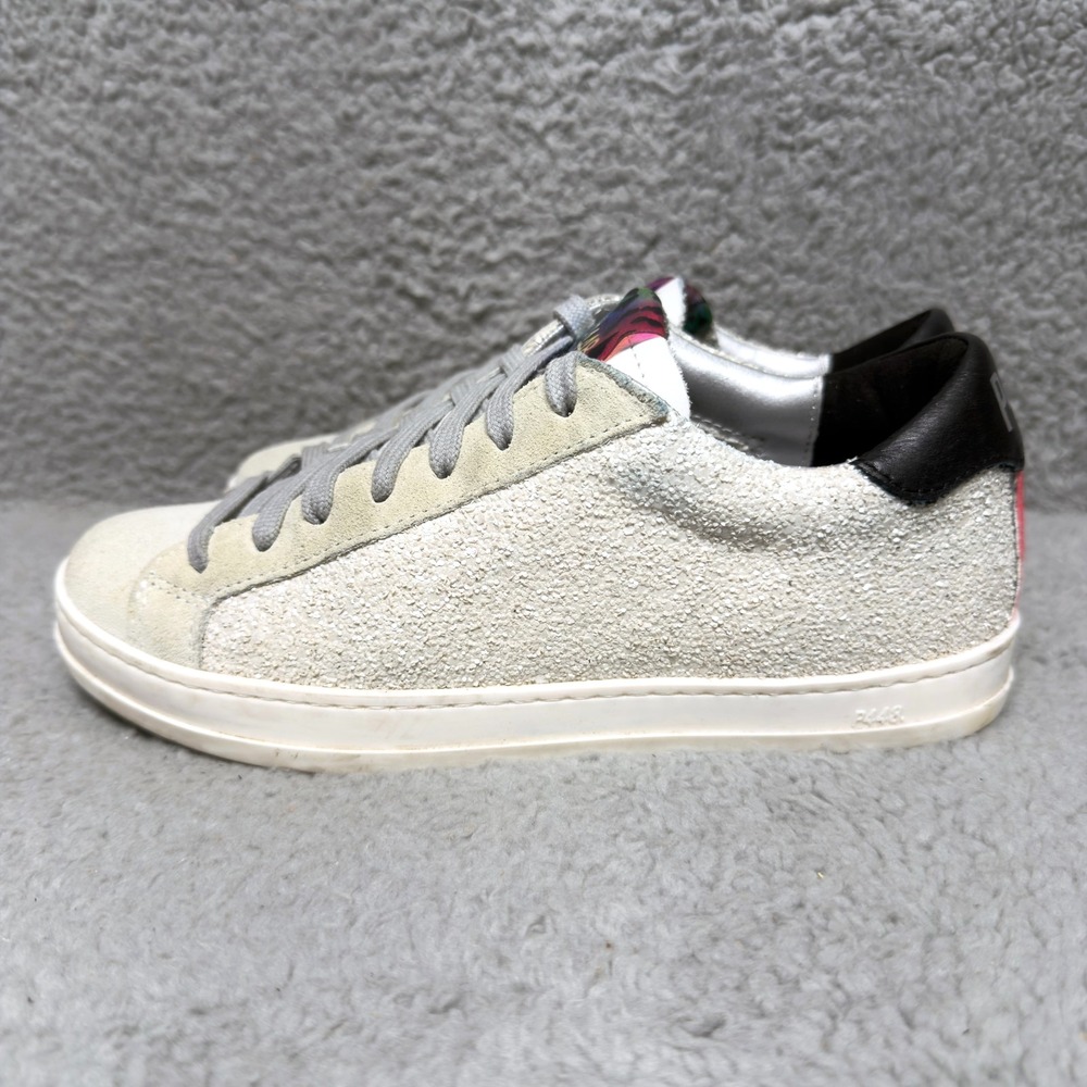 P448 John Glitter Womens Size 6 Low Top Sneakers Shoes Glitter Pearl Leather - Picture 3 of 10